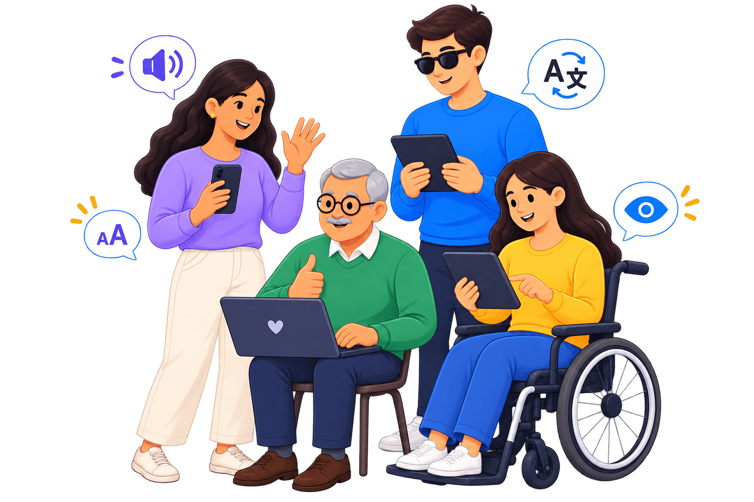 Person using accessible government and banking services with voice guidance on screen